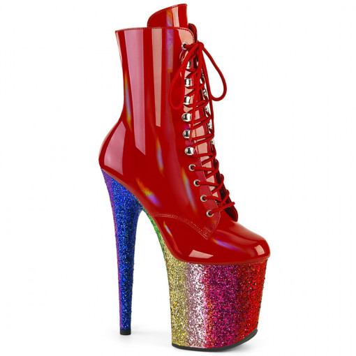Pleaser FLAMINGO-1020HG Red Holo Pat/Rainbow Glitter
