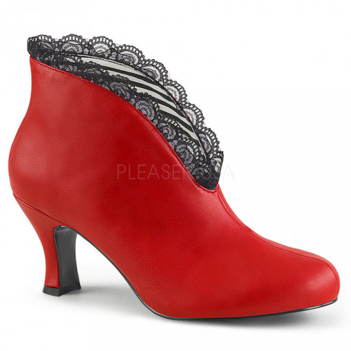 Pleaser Pink Label JENNA-105 Red Fuax Leather-Blk Lace