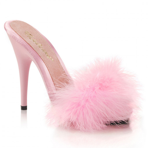 Fabulicious POISE-501F B. Pink Satin-Marabou Fur/B
