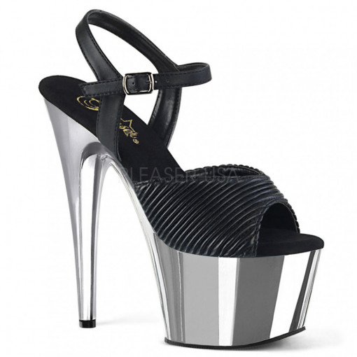 Pleaser ADORE-709 Blk Quilted Faux Leather/Slv Chr