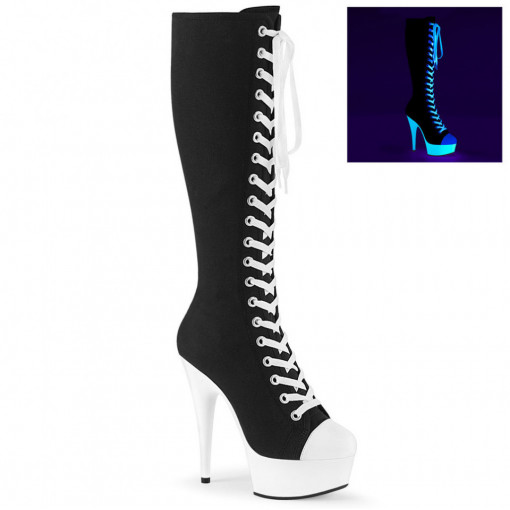 Pleaser DELIGHT-2000SK-02 Blk Canvas-White Faux Le
