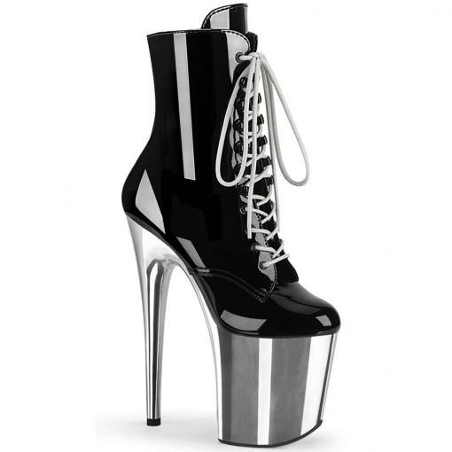 Pleaser FLAMINGO-1020 Blk Pat/Slv Chrome
