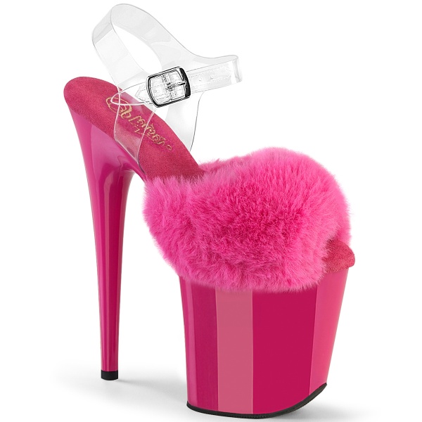 Pleaser FLAMINGO-808FUR Fuchsia Faux Fur-Clr TPU/Fuchsia