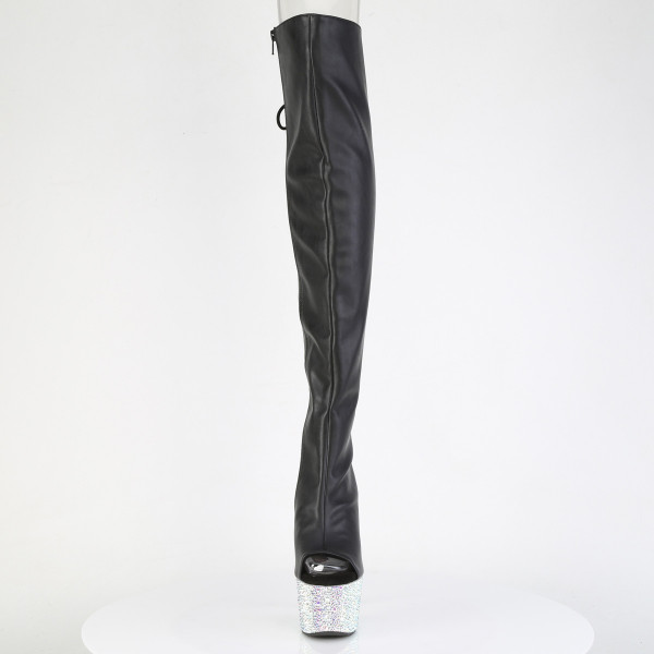 Pleaser BEJEWELED-3019MS-7 Blk Faux Leather/Slv AB RS