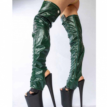 Copri gamba a stivale in pelle di serpente verde THIGH HIGH SOCKS GREEN SNAKE