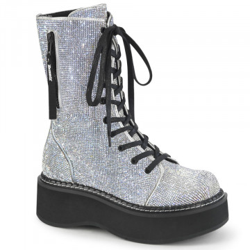 Demonia Cult EMILY-362 Silver Vegan Leather-Rhinstone