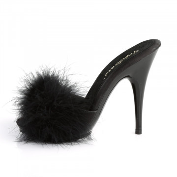 Fabulicious POISE-501F Blk Satin-Marabou Fur/Blk