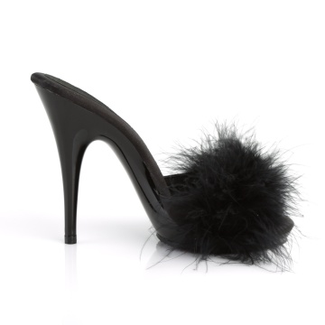 Fabulicious POISE-501F Blk Satin-Marabou Fur/Blk