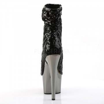 Pleaser ADORE-1008SQ Blk Sequins/Dark Pewter Chrome