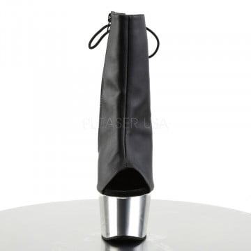 Pleaser ADORE-1018 Blk Faux Leather/Slv Chrome