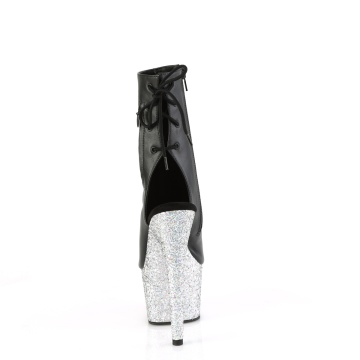 Pleaser ADORE-1018LG Blk Faux Leather/Slv Multi Glitter