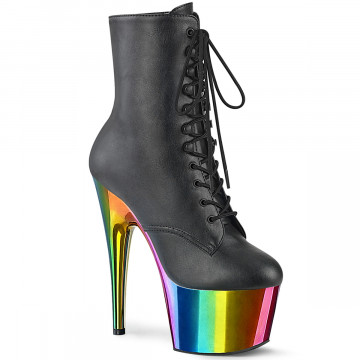 Pleaser ADORE-1020RC Blk Faux Leather/Rainbow Chrome