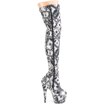 Pleaser ADORE-3000DP Wht-Blk Str. Fabric/Wht-Blk Fabric