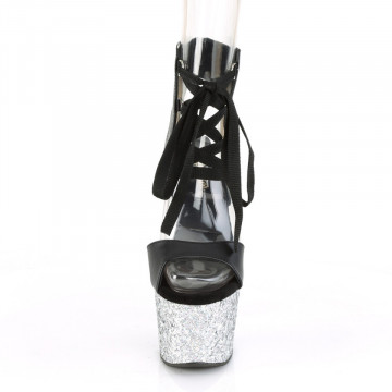 Pleaser ADORE-700-14LG Blk Faux Leather/Slv Multi Glitter