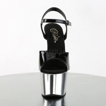 Pleaser ADORE-709 Blk Pat/Slv Chrome