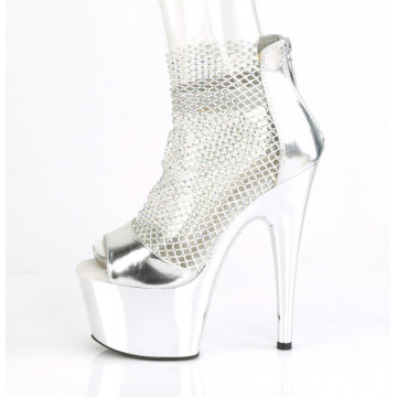 Pleaser ADORE-765RM Slv Metallic Pu-RS Mesh/Slv Chrome