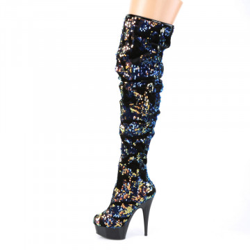 Pleaser DELIGHT-3004 Blue Iridescent Sequins/Blk