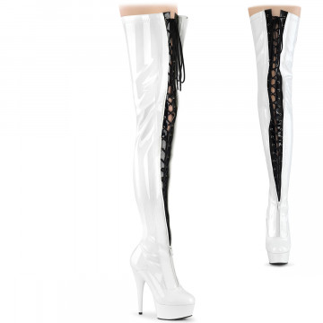 Pleaser DELIGHT-3027 Wht-Blk Str. Pat/Wht