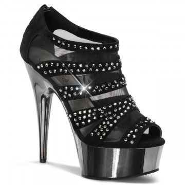 Pleaser DELIGHT-600-8 Blk Vegan Suede/Pewter Chrome