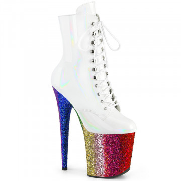 Pleaser FLAMINGO-1020HG Wht Holo Pat/Rainbow Glitter