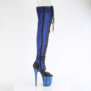 Pleaser FLAMINGO-3027 Blue Faux Suede-Blk Faux Leather/Frosted Blue