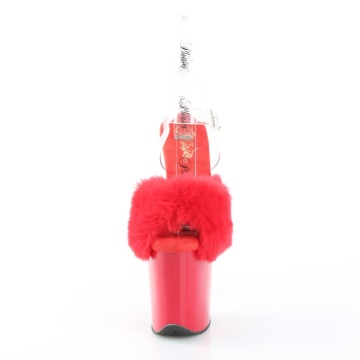 Pleaser FLAMINGO-808FUR Red Faux Fur-Clr TPU/Red