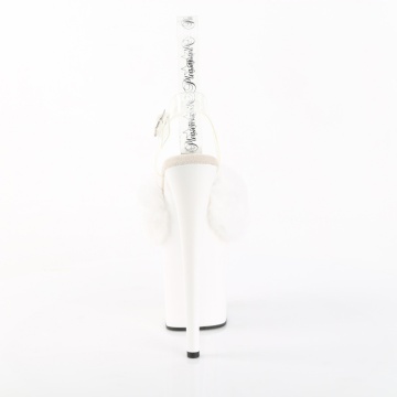 Pleaser FLAMINGO-808FUR Wht Faux Fur-Clr TPU/Wht