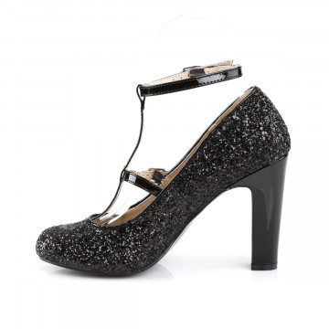 Pleaser Pink Label QUEEN-01 Blk Gltr-Pat