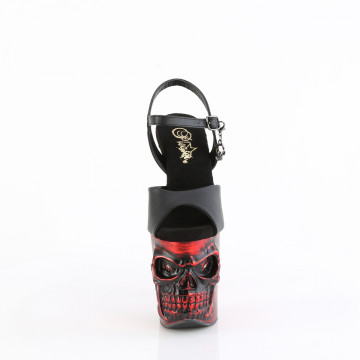 Pleaser RAPTURE-809-LT Blk Faux Leather/Satin Red Chrome