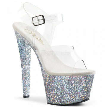 Pleaser SKY-308LG Clr/Slv Multi Glitter