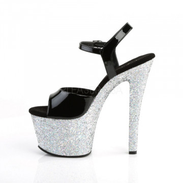 Pleaser SKY-309LG Blk Pat/Slv Multi Glitter