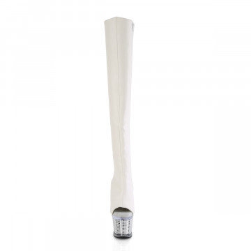 Pleaser SPECTATOR-3019 Wht Faux Leather/Clr-Slv Chrome