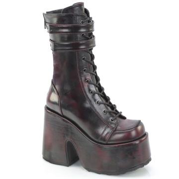 Demonia Cult CAMEL-250 Blk-Burgundy Rub-Off Vegan Leather