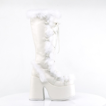 Demonia Cult CAMEL-311 Wht Vegan Leather