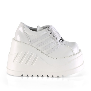 Demonia Cult STOMP-08 Wht Pat-Vegan Leather
