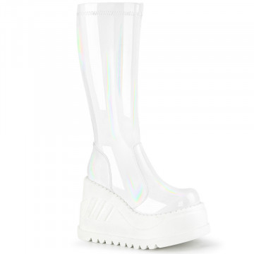 Demonia Cult STOMP-200 Wht Hologram Stretch Patent