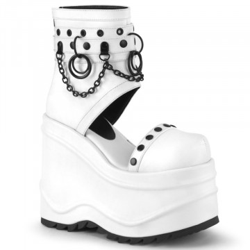 Demonia Cult WAVE-22 Wht Vegan Leather