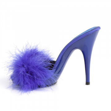Fabulicious POISE-501F Blue Satin-Marabou Fur/Blue