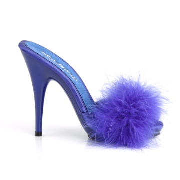 Fabulicious POISE-501F Blue Satin-Marabou Fur/Blue