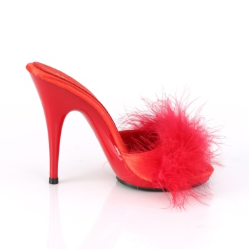Fabulicious POISE-501F Red Satin-Marabou Fur/Red
