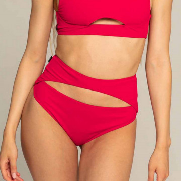 Paradise Chick MIAMI OPENCUT SHORT RIBBED RED/STRAWBERRY S