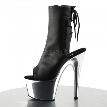 Pleaser ADORE-1018 Blk Faux Leather/Slv Chrome