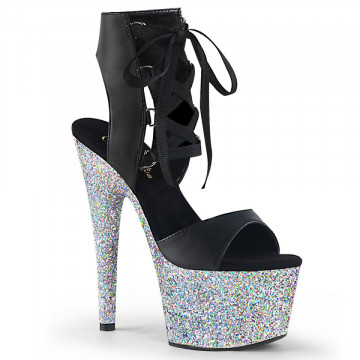 Pleaser ADORE-700-14LG Blk Faux Leather/Slv Multi Glitter