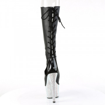 Pleaser BEJEWELED-2018-7 Blk Faux Leather/Slv AB RS