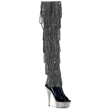Pleaser BEJEWELED-3017HG-RSF Blk Holo Pat/Slv AB RS