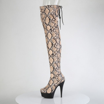 Pleaser DELIGHT-3008SP-BT Tan-Brown Snake Print/Blk Matte