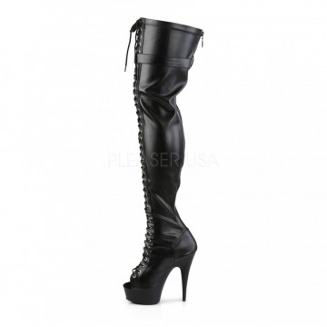 Pleaser DELIGHT-3025 Blk Str Faux Leather/Blk Matte