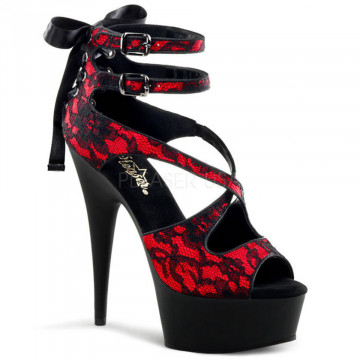 Pleaser DELIGHT-678LC Red Satin-Lace/Blk Matte