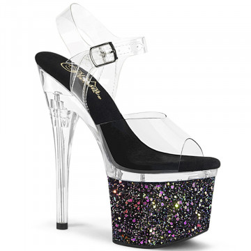 Pleaser ESTEEM-708LG Clr/Clr-Blk Multi Glitter