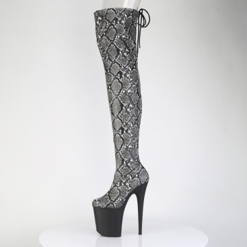 Pleaser FLAMINGO-3008SP-BT Grey-Blk Snake Print/Blk Matte